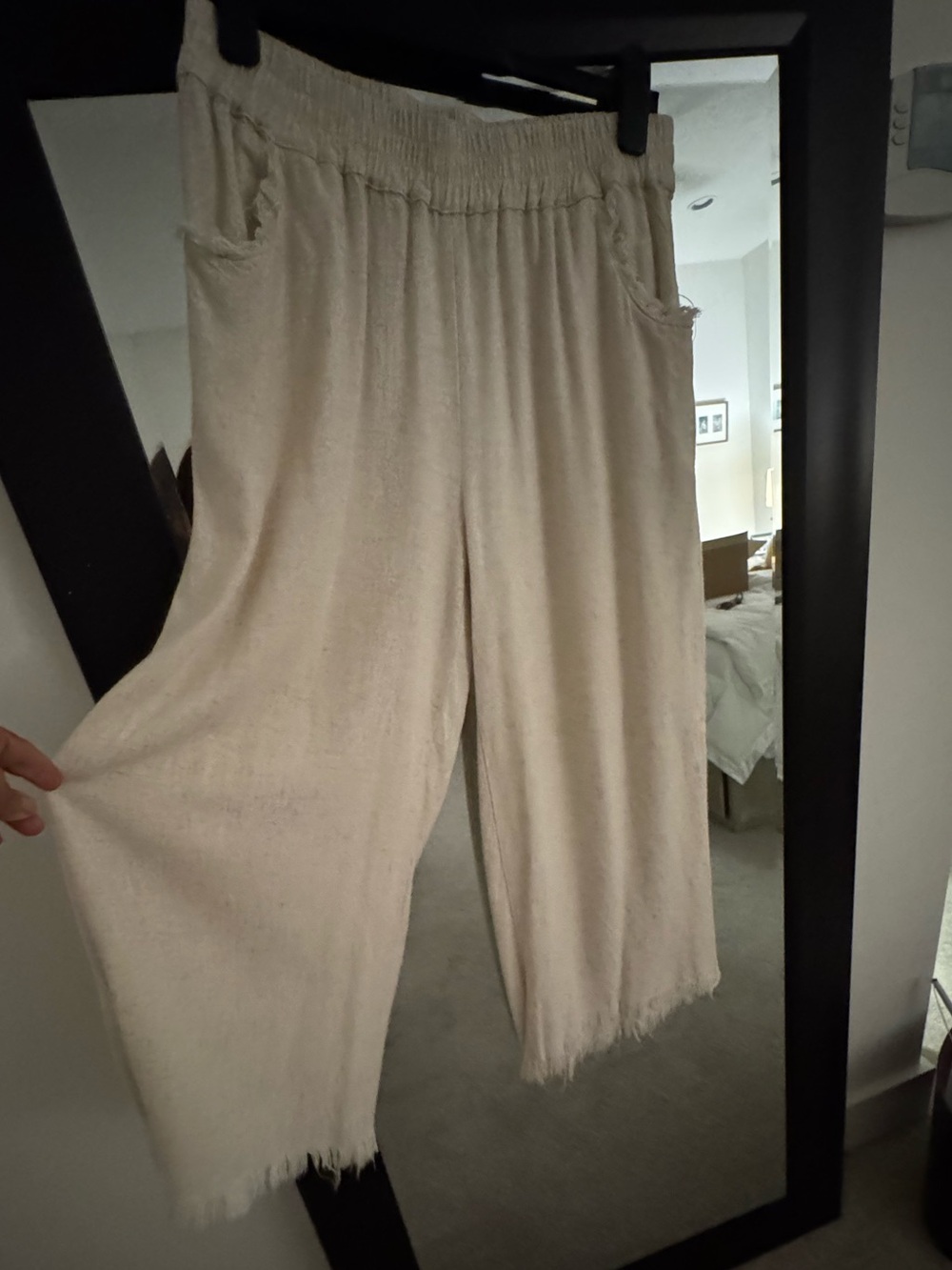 Umgee Cream Wide-Leg Fringe Hem Pants - Picture 3 of 4